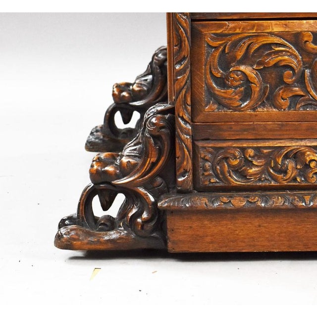 Victorian Carved Oak Partners Writing Table, 1880 For Sale - Image 6 of 13