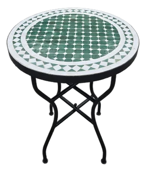 24" Handcrafted Moroccan Mosaic Zellige Dinning Table / Green and White Cr4 - 2 Pieces