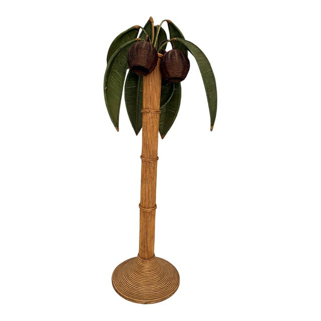 Mid 20th Century Mario Torres Lopez Style Mid Century Sculptural Rattan Palm Tree Lamp For Sale