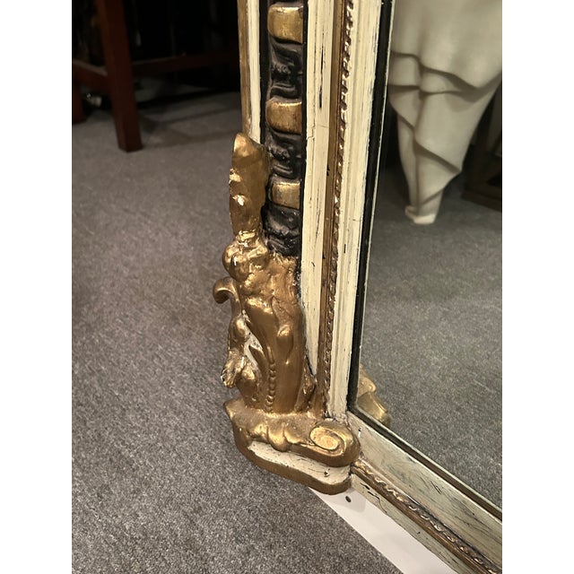 Beige Monumental Carved French Napoleon III Painted Gilded Wood Mirror For Sale - Image 8 of 10