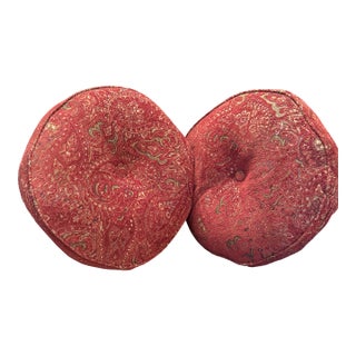 Round Deep-Red Down-Filled Paisley Pillows-a Pair For Sale