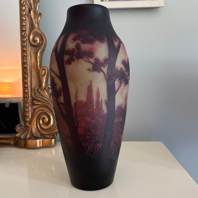 Art Nouveau Antique St. Louis d'Argental Acid Etched Cameo Glass Vase For Sale - Image 3 of 7