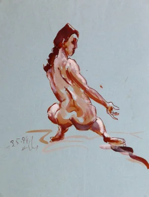 Kei Mitsuuchi, French Watercolor & Ink Nude