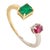 18k Open Two Tone Emerald & Ruby Toi Et Moi Ring Size 6 For Sale