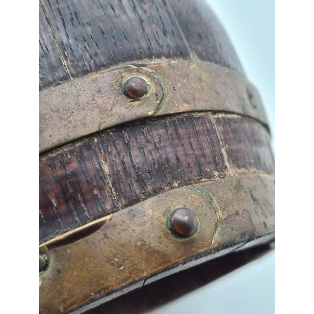 Wood Antique Wooden Barrel-Shaped Jug with Brass Hoops 19th/20th Century, 1890s For Sale - Image 7 of 10