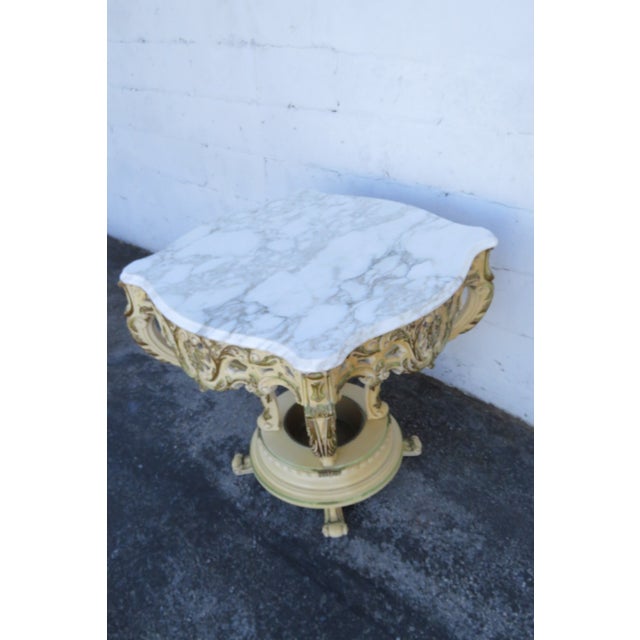 French Provincial Heavy Carved Marble Top Large Side End Center Table With Planter 6293 For Sale - Image 9 of 13