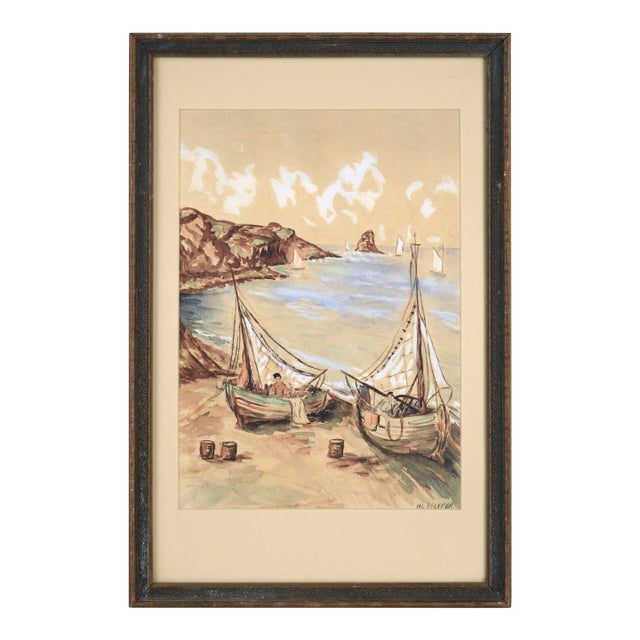Sailboats on the Beach - Seascape by M. L. Pfeffer For Sale