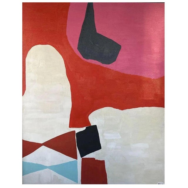Abstract Oversized Modern Abstract Oil Painting in Red, Pink and White, Framed & Signed For Sale - Image 3 of 3