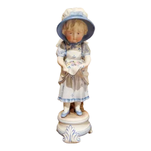 Antique German Bisque Figurine of Girl With Flowers