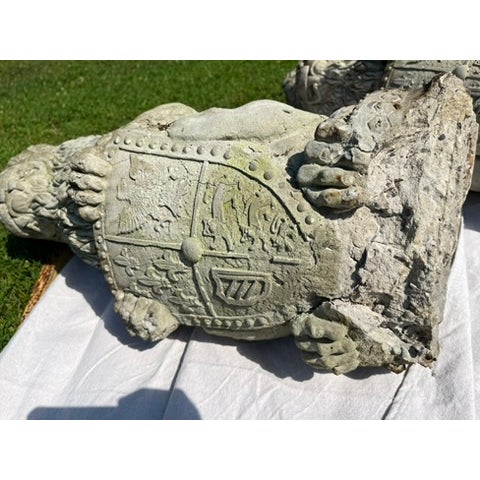 Vintage Armorial Concrete Lion Statues a Pair For Sale - Image 9 of 10