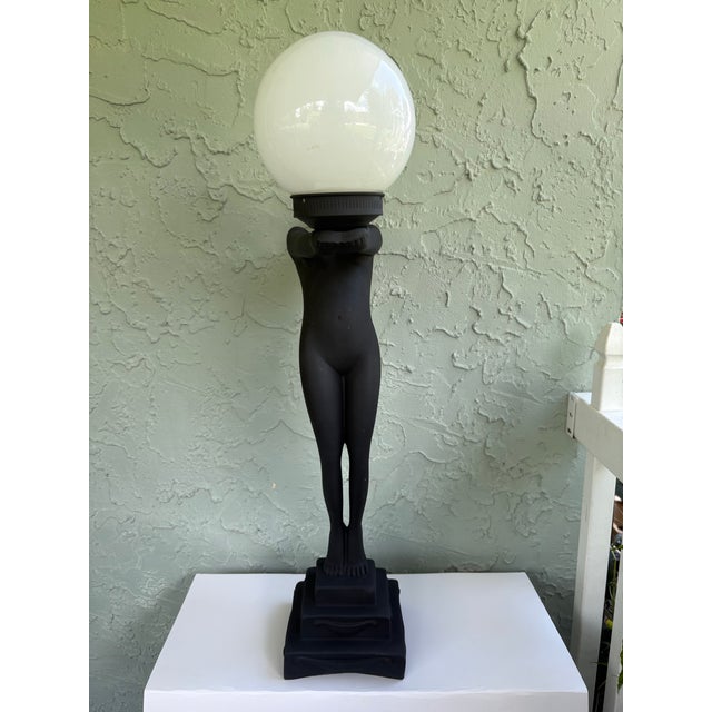 Late 20th Century Large Art Deco Revival Nude Woman Figural Table Lamp For Sale - Image 9 of 10