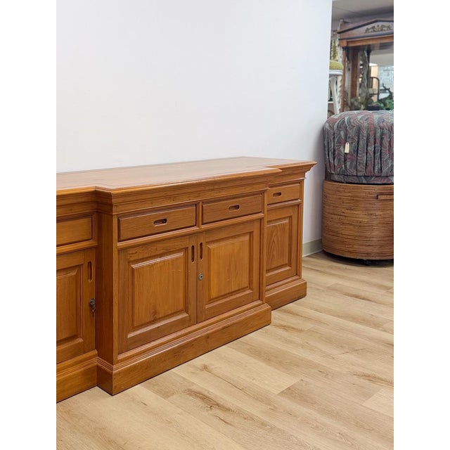 Mid 20th Century Antique Style Oak Office Credenza With Locking Doors and Finished Back For Sale - Image 5 of 17