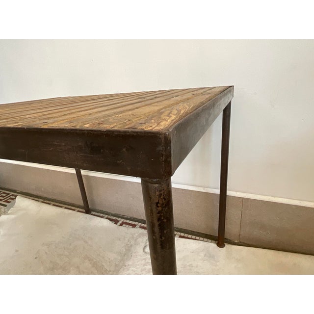 Vintage Industrial Metal Accent Table With Slatted Wooden Top For Sale - Image 11 of 14