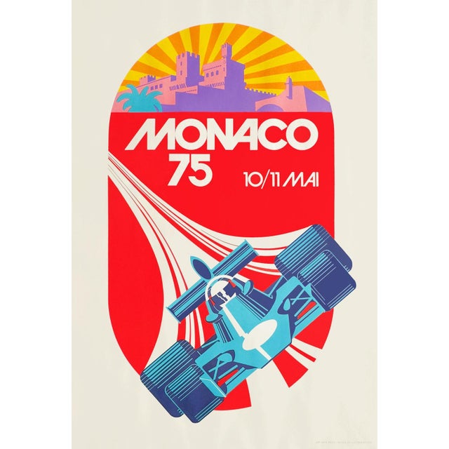 Illustration 1975 Monaco Grand Prix Automobile 1990s Lithograph Poster Reissue For Sale - Image 3 of 3
