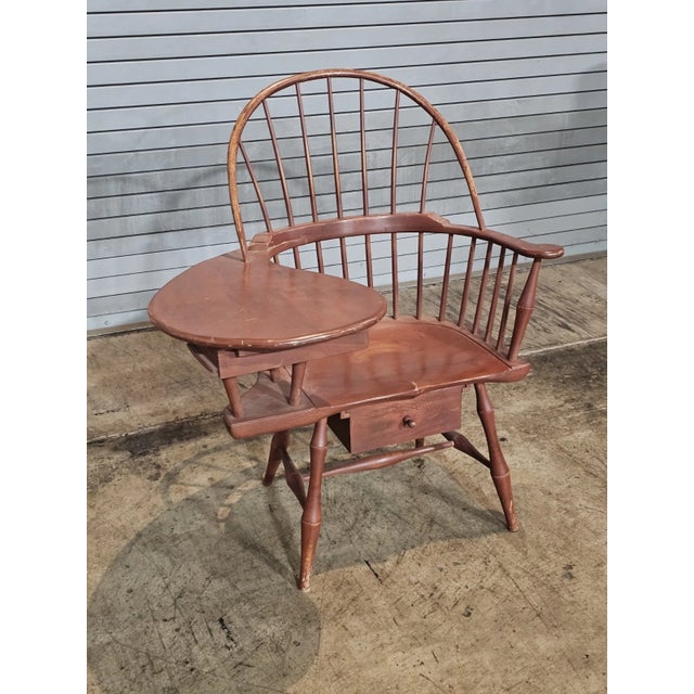 Richard Dimes Company Late 20th Century d.r. Dimes Red Sack Back Windsor Writing Arm Chair Bench Made New Hampshire For Sale - Image 4 of 10