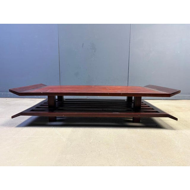 Two-Tiered Pagoda Wabi Sabi Coffee Table in Wood and Bamboo, 1970s For Sale - Image 4 of 12