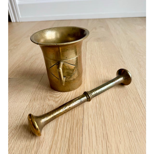 Mid 19th Century Antique 19th-Century Austrian Heavy-Cast Brass Mortar and Pestle For Sale - Image 5 of 7