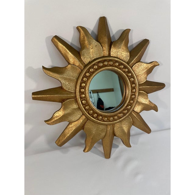 Wood 1960-70s Vintage French Style Gold Gilded Sunburst Wall Mirror For Sale - Image 7 of 12