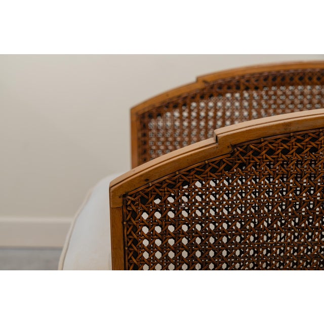 Art Deco Armchairs in Cane and Fabric, France, 1930s, Set of 2 For Sale - Image 10 of 12