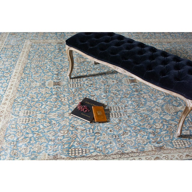 Vintage Allover Botanical Large Blue Wool Hand-Knotted Rug - 8’6” X 12’ For Sale - Image 4 of 10