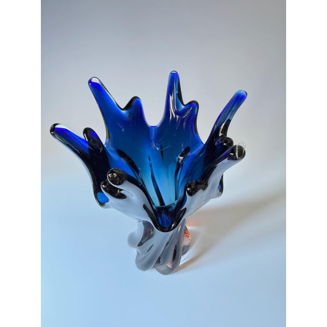 A dramatic sculptural art glass vase produced by Egermann in Nový Bor, Czech Republic, one of the most important centers...