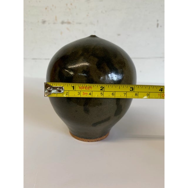 Army Green Mid-Century Modern Green Brown Glaze Ceramic Weedpot For Sale - Image 8 of 10