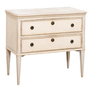 Swedish Gustavian Style 1890s Chest with Two Drawers and Grey Painted Outlines For Sale