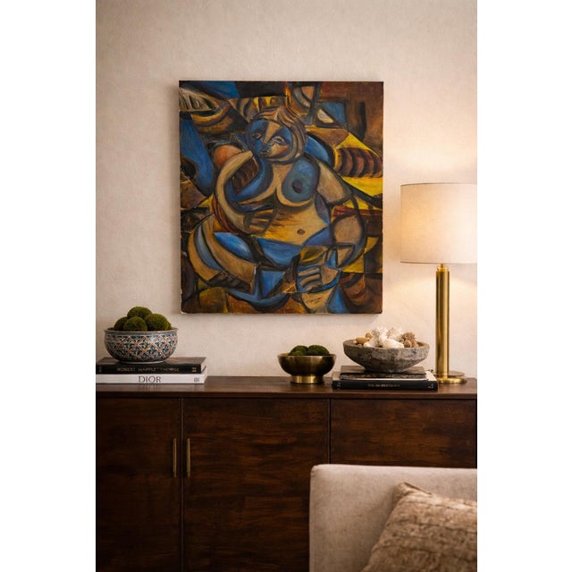 Striking vintage oil on canvas painting by renowned Filipino modernist artist Romeo Tabuena (1921–2015), hand-signed...