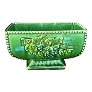 Vintage McCoy Usa Green Grapevine Planter, Footed Rectangular Jardiniere For Sale