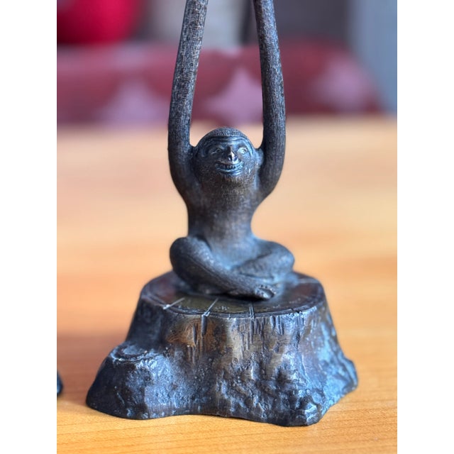 Metal Vintage Patinated Bronze Monkey Cast Candlesticks, Circa 1950-1970 For Sale - Image 7 of 10