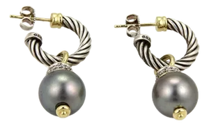 David Yurman Diamond & Tahitian Pearl 18k Gold & Sterling Hoop Dangle Earrings, 2 Pieces