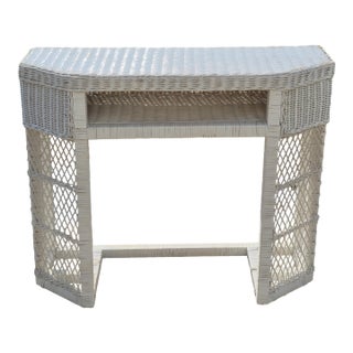 Mid-20th Century Victorian Style White Wicker Vanity Desk Console Table For Sale