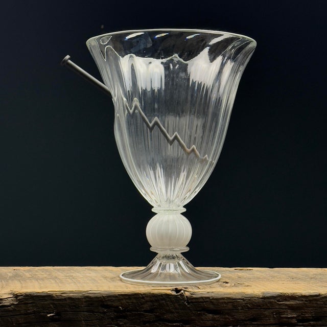 Vintage Large Postmodern Hand-Blown Glass Sculpture with Opalescent Sphere and Nail This large vintage sculpture features...