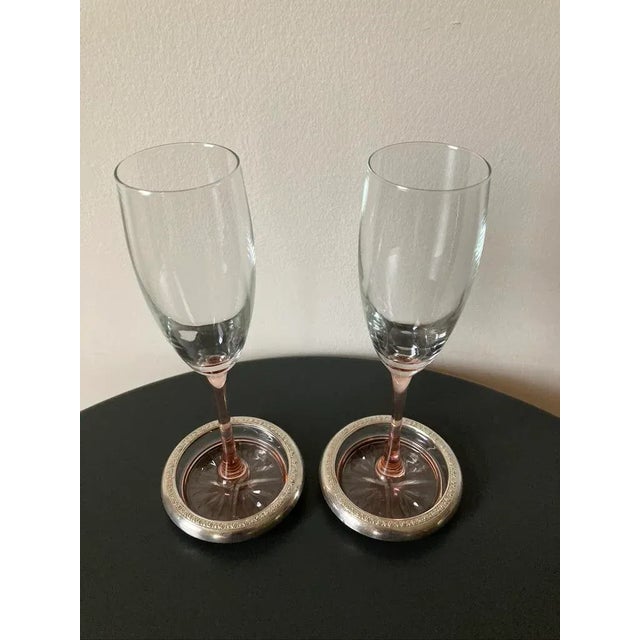 Vintage Crystal Glass Pink Stem Champagne Drinks Flutes - Set of 2 For Sale - Image 9 of 12