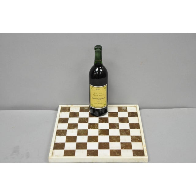 Vintage Italian Mid Century Modern Mosaic Brown Marble Stone Chess Game Checkerboard. Circa Late 20th Century....
