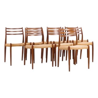 Niels Moller Model 78 Mid Century Danish Teak and Rope Dining Chairs - Set of 8 For Sale