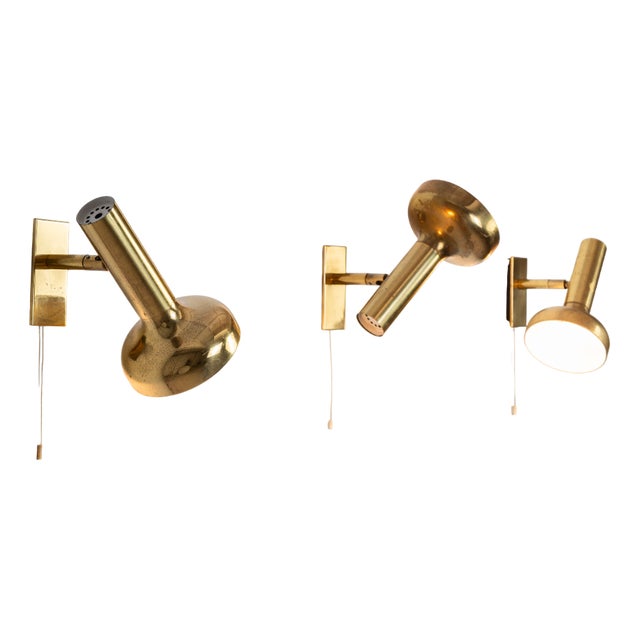 Vintage Brass Adjustable Wall Lamps, 1970s, Set of 3 For Sale