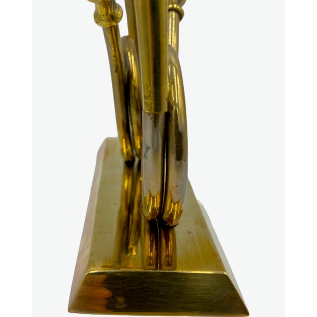 Mid 20th Century Vintage Single Gold Brass Horn Double Candle Holder Christmas Holiday Decor For Sale - Image 5 of 12