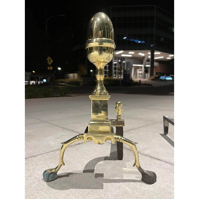 Brass 20th Century Federal Style Brass Acorn Andirons - a Pair For Sale - Image 8 of 13