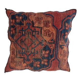 Pillow W/Antique Rug Fragment, 1'8" X 1'8" For Sale
