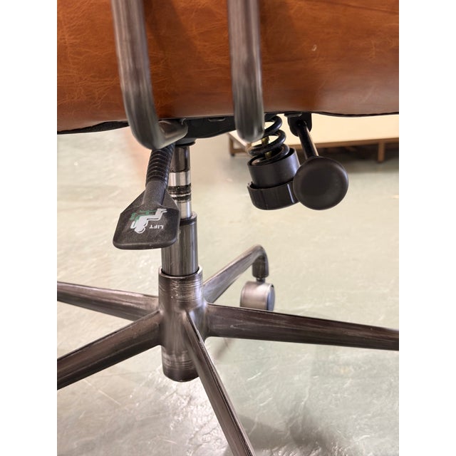 Acme Hamilton Cocoa Brown Leather Channel-Stitched Swivel Task Chair With Wood Armrests For Sale - Image 10 of 11