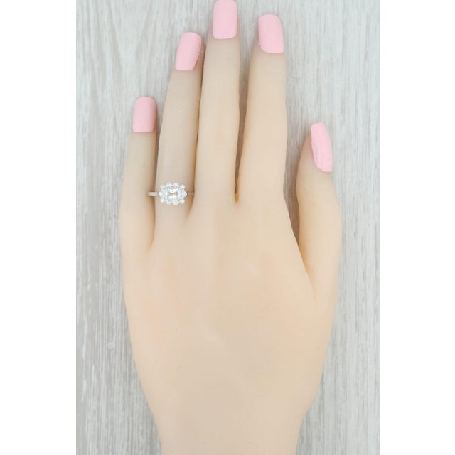 Metal New Beverley K 0.84ctw Sapphire Diamond Halo Ring 18k White Gold Size 6.75 For Sale - Image 7 of 7