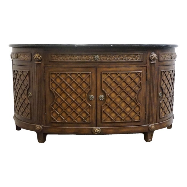 Collezione Europa Mahogany Traditional Neoclassical Revival 66" Demilune Buffet W. Granite Top For Sale
