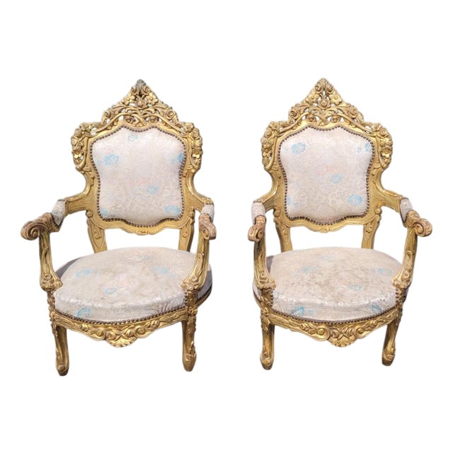 Mid 20th Century A Pair of Oversized Gilt Wood Rococo French Armchairs For Sale
