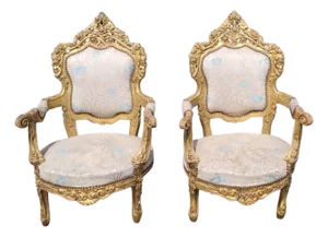 Mid 20th Century A Pair of Oversized Gilt Wood Rococo French Armchairs
