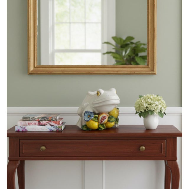 Ceramic Italian Hand-Painted Majolica Ceramic Frog Garden Sculpture For Sale - Image 7 of 8