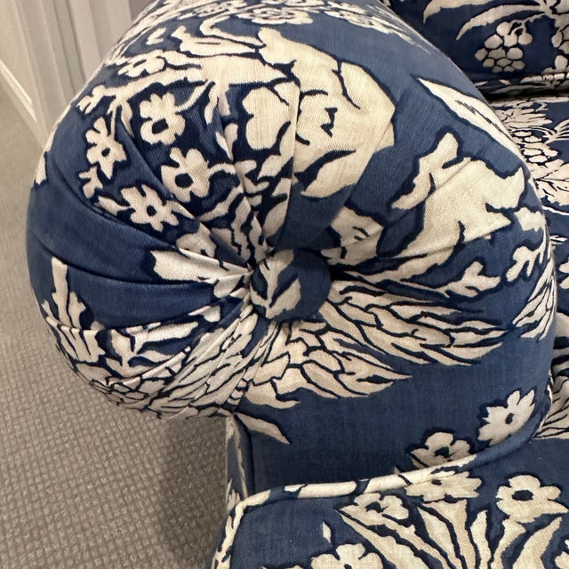 Traditional Blue and White Club Chair With Ottoman For Sale - Image 3 of 12