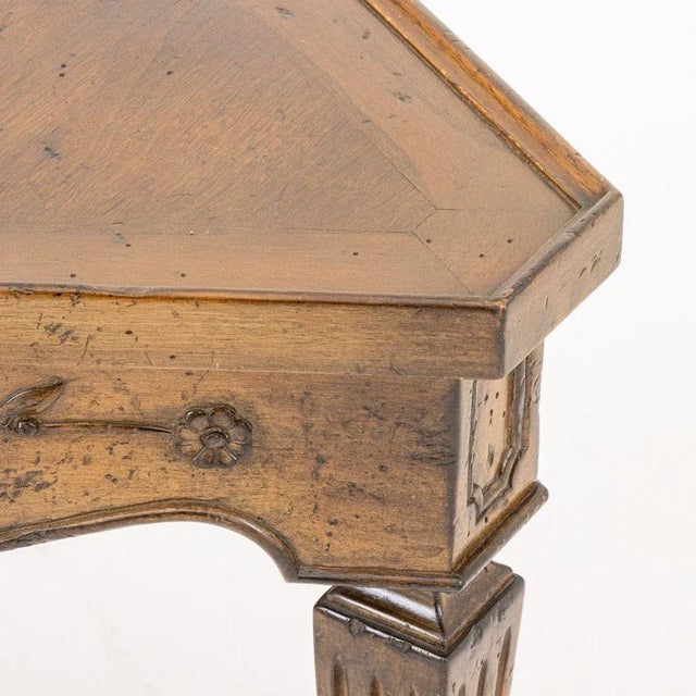 French Provincial Style Triangular Walnut Table For Sale - Image 4 of 5