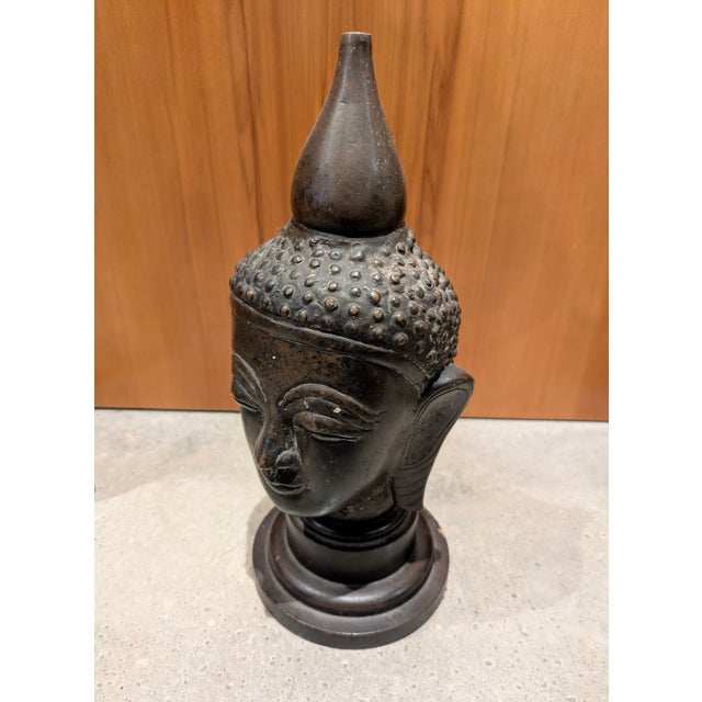Late 19th Century Antique Burmese Shan Bronze Buddha Head (Late 19th Century) For Sale - Image 5 of 9