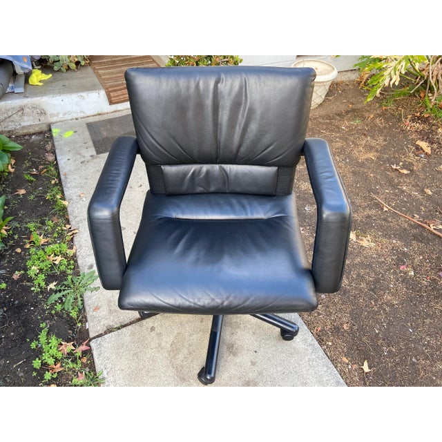 Vintage Vitra Mario Bellini leather swivel desk chair from the 1990s with tilt and adjustable height in good vintage...